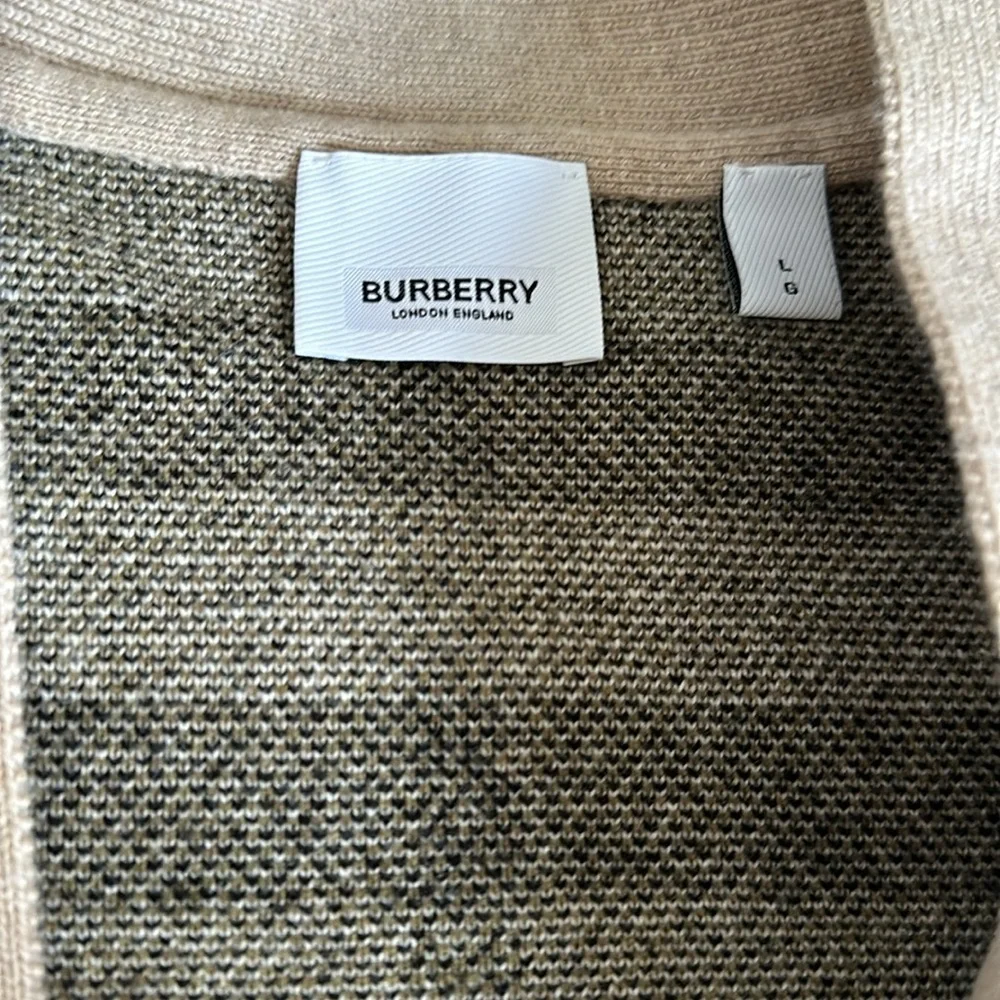 Burberry Signature Check Jacquard Cardigan Wool Cashmere in Beige | size  L - Picture 7 of 12